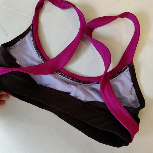 Prana Tamarac Colorblock Brown & Hot Pink Fuchsia Swimsuit Top Size Medium - Picture 3 of 7